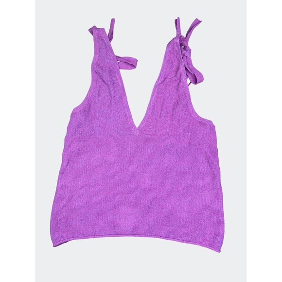 Free People Beach Lavender Cotton Knit Tie-Strap Tank Top V-Neck Small - Picture 11 of 16